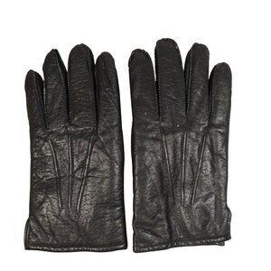 Mens Large Black Cowhide Leather Gloves Acrylic Knit Lined Winter Wear Made In K